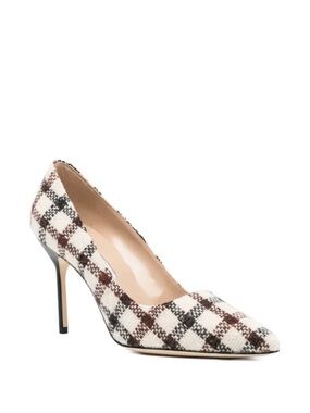 Manolo Blahnik BB 90 Plaid Pointed-Toe Stiletto Heels